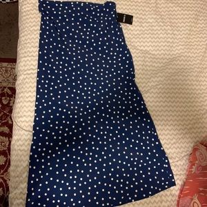 Navy Polkadot Satin Calf Length Skirt NWT Sz Med